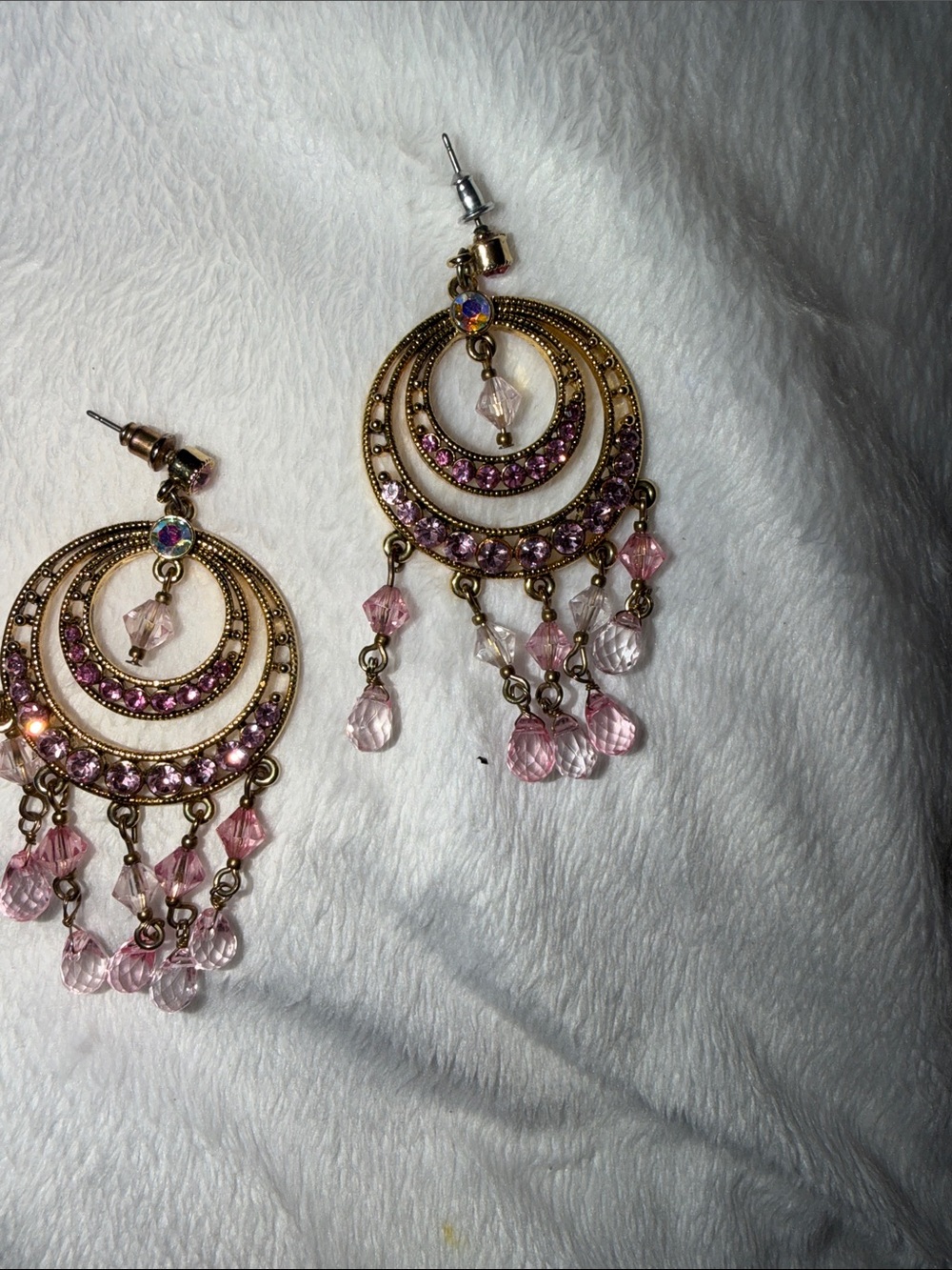 Gold-Tone Pink Crystal Chandelier Earrings